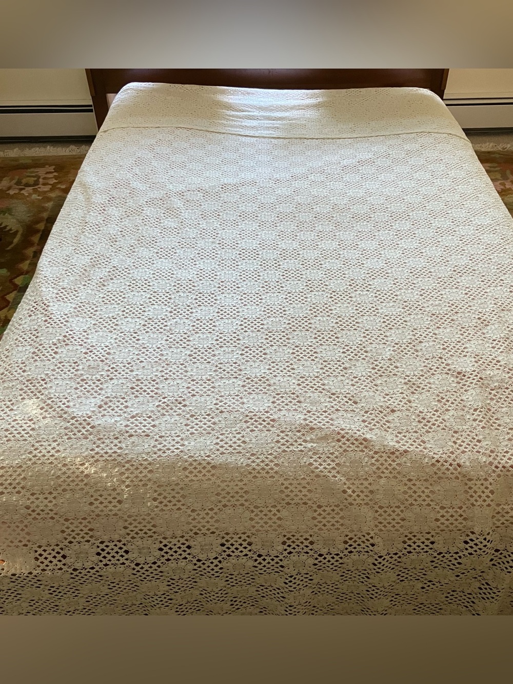 Vintage Peacock Alley Floral Crochet Lace Coverlet 102x104 Ivory Bedspread King